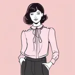 pink blouse with frilly collar image